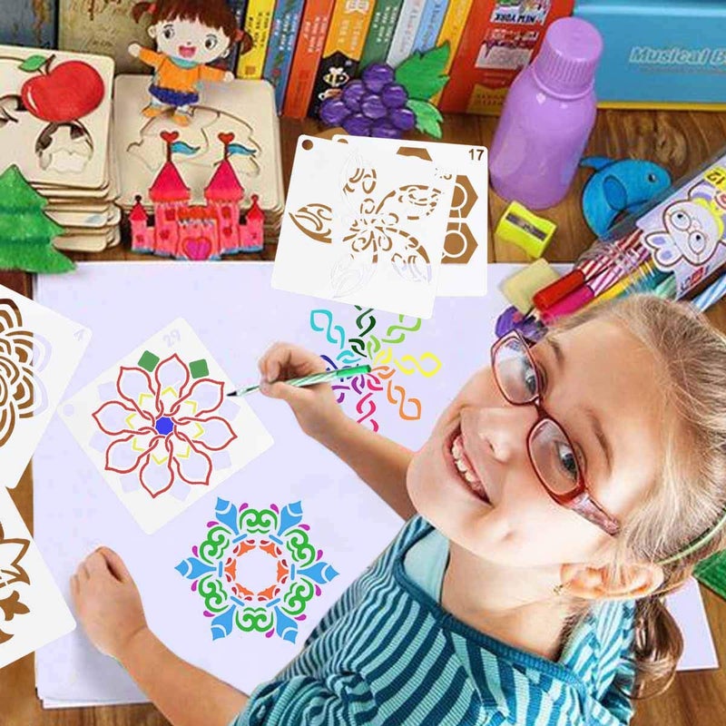 TTSAM 36 Pack Mandala Stencils (3.6x3.6 Inch) Mandala Dotting Painting Template Stencil Set for Painting Perfect for DIY Painting Art Projects Wood Wall Floor Fabric Furniture Tile Christmas Gift (Reusable) - Image 5